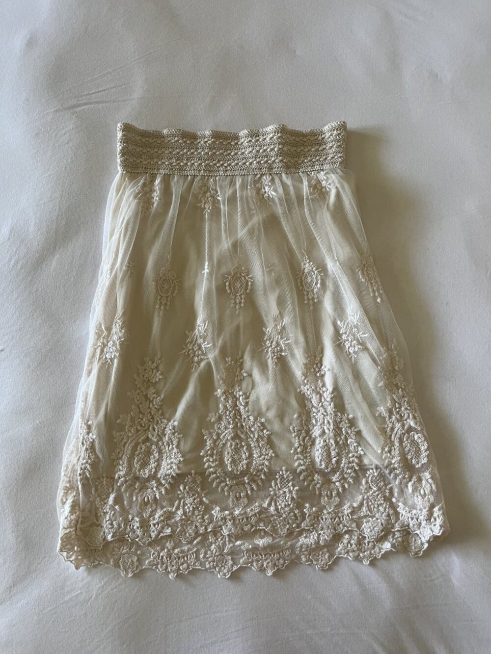 Divided Ivory Embroidered Skirt with a Tulle overlay XS (could also fit S)